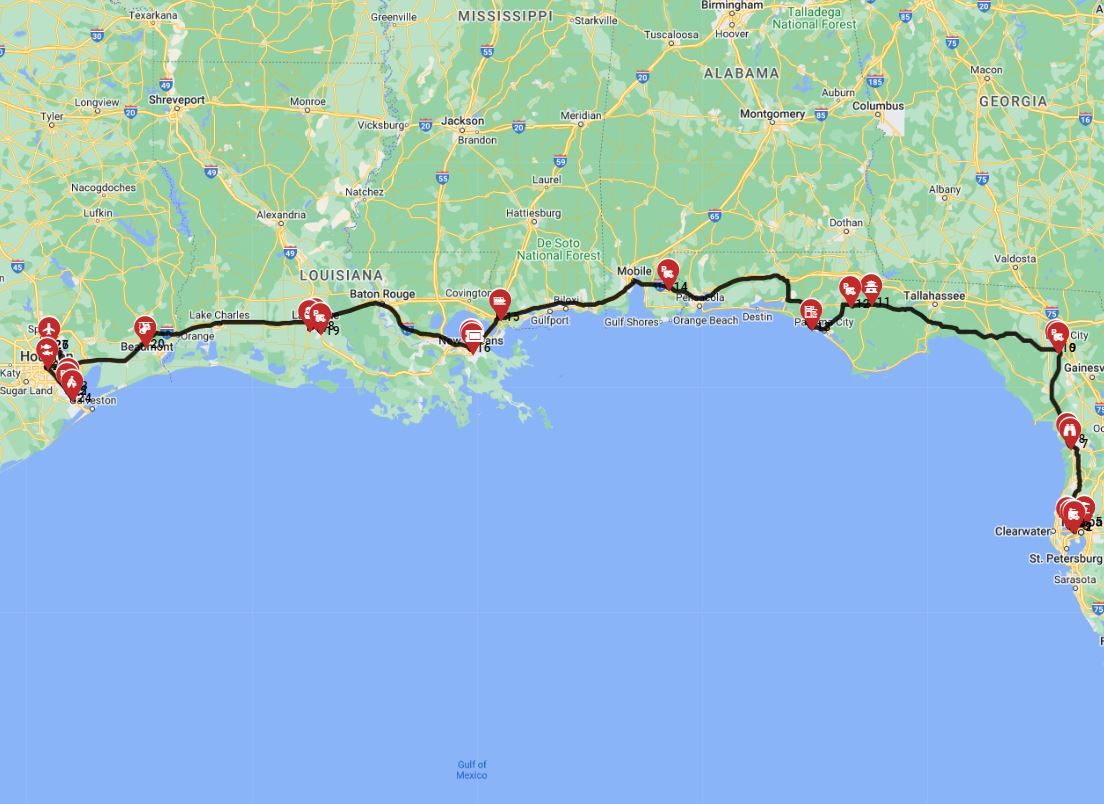 RV road trip from Tampa to Houston